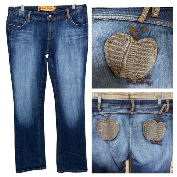 Vintage Apple Bottom Jeans 11/12 Medium Wash Denim Y2K Embroidered Tweed Pockets - Picture 1 of 10